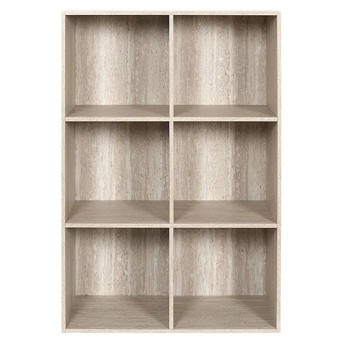Home Deco Factory Estantería de madera Pietra - Al x An x Pr: 97,8 x 66,6 x 31,8 cm, Capacidad de carga por balda: 5 kg, Número de baldas: 6 ud., Atornillado, Natural - Estantería cúbica de seis compartimentos con acabado de madera clara.