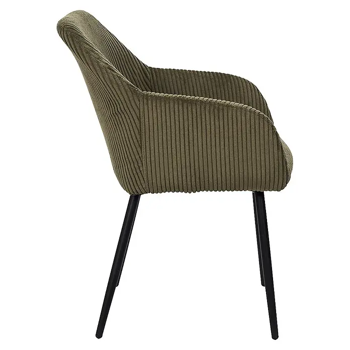 Home Deco Factory Silla butaca Scott - Verde, 2 ud. - Sillón de pana verde oliva con patas de metal negro.