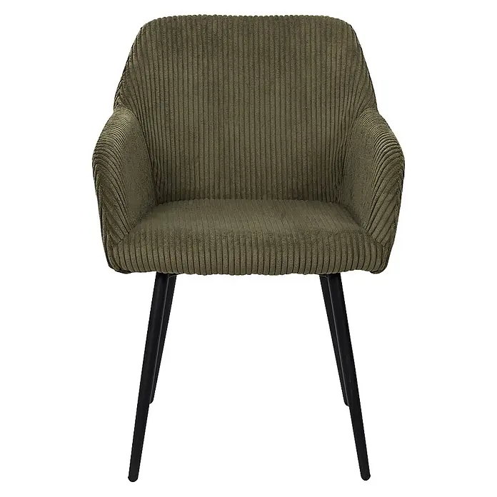 Home Deco Factory Silla butaca Scott - Verde, 2 ud. - Silla de pana verde oliva con patas negras.