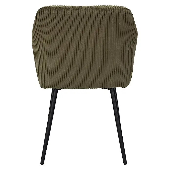 Home Deco Factory Silla butaca Scott - Verde, 2 ud. - Silla de tela acanalada verde oliva con patas de metal negro.