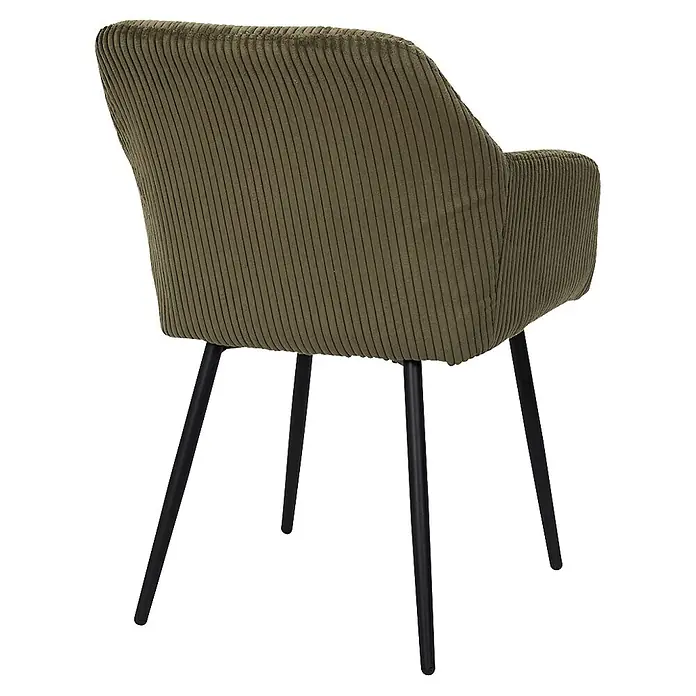 Home Deco Factory Silla butaca Scott - Verde, 2 ud. - Silla de pana verde oliva con patas de metal negro. Vista trasera.