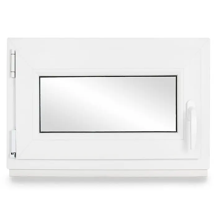 Neruli Kellerfenster 100x65 cm(BxH) DIN Links 3 -fach Glas Dichtung Schwarz - 100 x 65 cm, DIN Anschlag: Links, Weiß - Weißes PVC-Fenster mit einer reflektierenden Glasscheibe, Griff und Scharnieren.