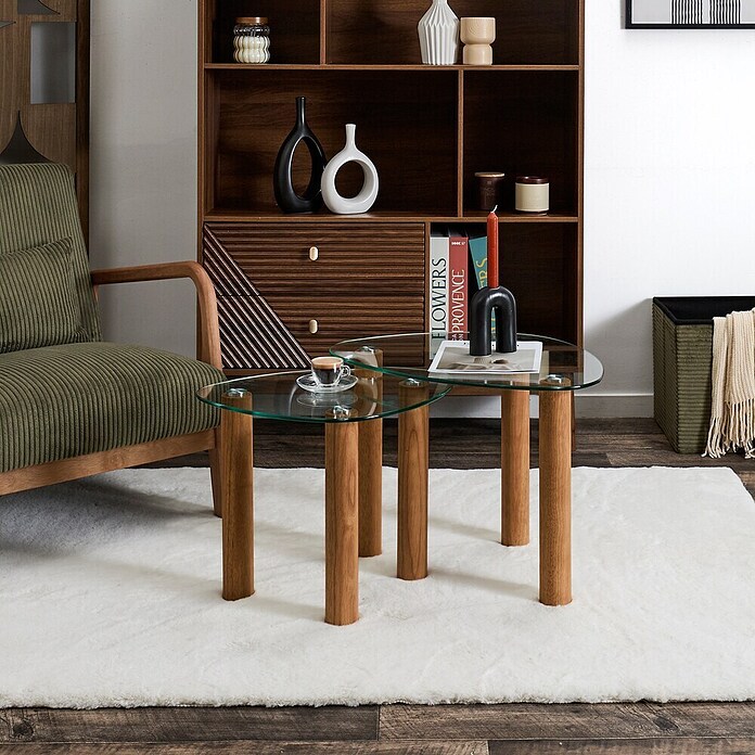 Home Deco Factory Mesa de centro (Vidrio templado, 2 ud., Forma: Curvado) | BAUHAUS