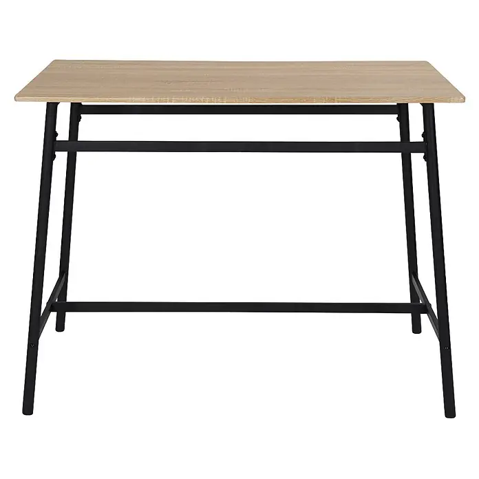 Home Deco Factory Loka Mesa de comedor - L x An x Al: 116 x 60 x 90 cm, Negro/Marrón, Metal/MDF - Escritorio rectangular con tablero de efecto madera clara y patas de metal negro en forma de A.