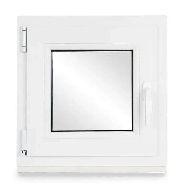 Neruli Kellerfenster 55x55 cm(BxH) DIN Links 3 -fach Glas Dichtung Schwarz - 55 x 55 cm, DIN Anschlag: Links, Weiß - Weißes PVC-Fenster, geschlossen, mit Griff und Scharnieren.
