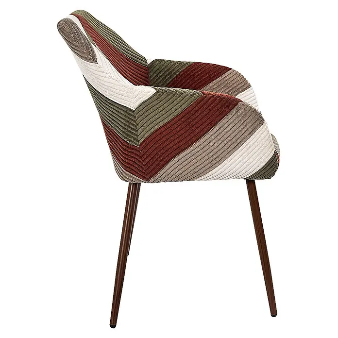 Home Deco Factory Silla Scott - Patchwork, 2 ud. - Silla auxiliar moderna con tapicería de pana a rayas de colores y patas oscuras.