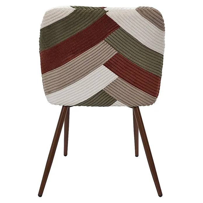 Home Deco Factory Silla Scott - Patchwork, 2 ud. - Silla de pana patchwork con asiento en bloques verde oliva, marrón, beige y crema, sobre patas de madera oscura.