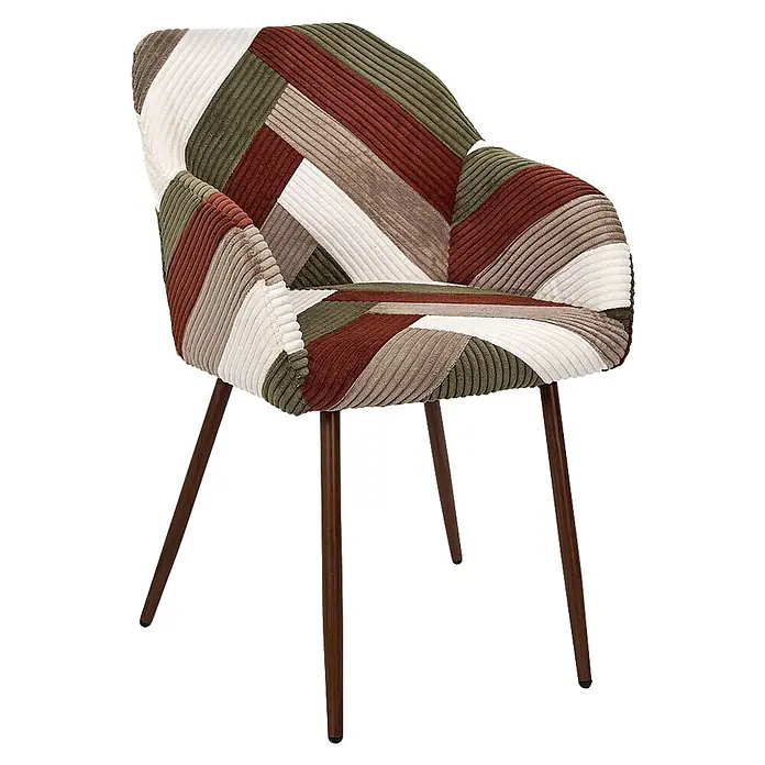 Home Deco Factory Silla Scott - Patchwork, 2 ud. - Sillón patchwork de pana con tejidos en tonos tierra y patas de madera oscura.