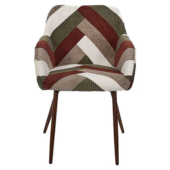 Home Deco Factory Silla Scott - Patchwork, 2 ud. - Silla de patchwork de pana colorida con patas de madera oscura.