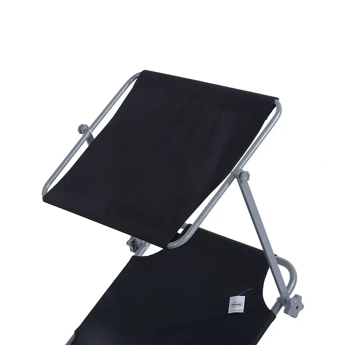 Furnicato Gartenliege - B x T: 58 x 187 cm, Schwarz, Polyester - Schwarze Stoff-Klappliege mit verstellbarem grauem Metallrahmen.