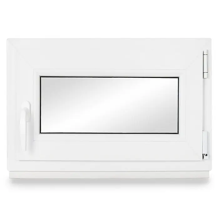 Neruli Kellerfenster weiß Dreh-Kipp 60x45 cm(BxH) DIN Rechts 2 -fach Glas Dichtung Schwarz - 60 x 45 cm, DIN Anschlag: Rechts, Weiß - Weißes PVC-Fenster mit Griff und reflektierender Glasscheibe.