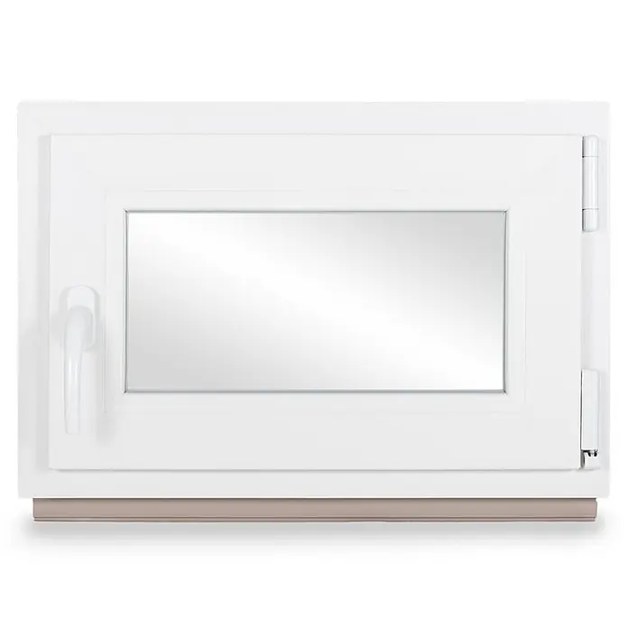 Neruli Kellerfenster weiß Dreh-Kipp 60x40 cm(BxH) DIN Rechts 2 -fach Glas Dichtung Grau - 60 x 40 cm, DIN Anschlag: Rechts, Weiß - Weißes PVC-Drehkippfenster mit Griff, reflektierendem Glas und brauner Sohlbank.