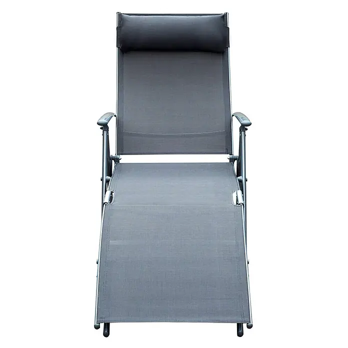 Furnicato Gartenliege - B x T: 63,5 x 180 cm, Grau, Metall - Grauer Schwerelosigkeits-Liegestuhl mit schwarzem Kopfkissen, aus strapazierfähigem Textilene-Gewebe und Metallrahmen.