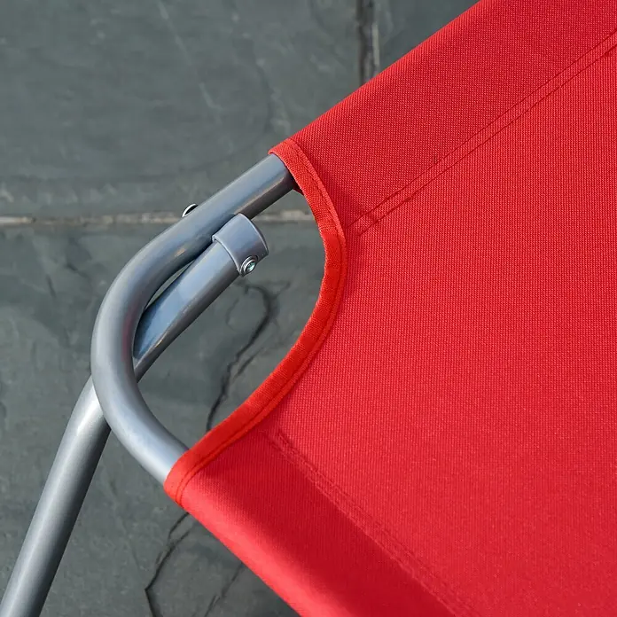 Furnicato Gartenliege - B x T: 55 x 187 cm, Rot, Polyester - Roter Stoff mit Nähten, an grauem Metallrohrrahmen befestigt.