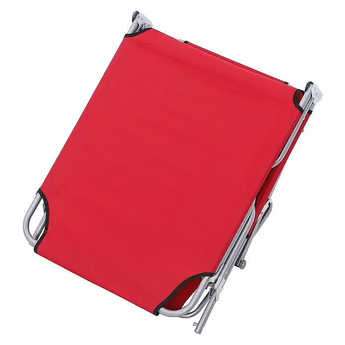 Furnicato Gartenliege - B x T: 58 x 187 cm, Rot, Polyester - Rotes tragbares Klappbett mit silbernem Metallrahmen, teilweise zusammengeklappt dargestellt.