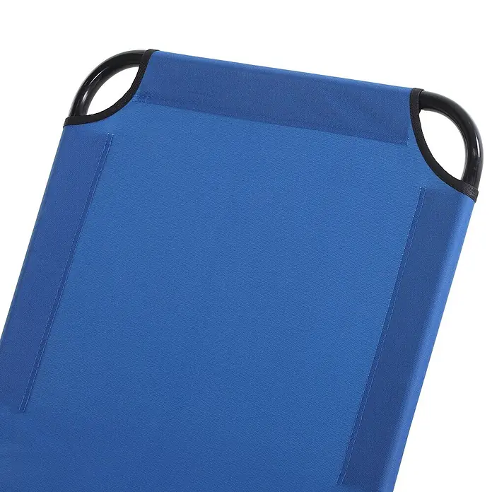 Furnicato Gartenliege - B x T: 56 x 188 cm, Blau, Polyester - Nahaufnahme eines blauen Stofffeldbetts mit schwarzem Metallrahmen.