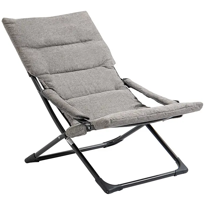 Furnicato Gartenliege - B x T: 66 x 118 cm, Grau, Stahl - Grauer gepolsterter Klappliegestuhl mit schwarzem Metallrahmen.