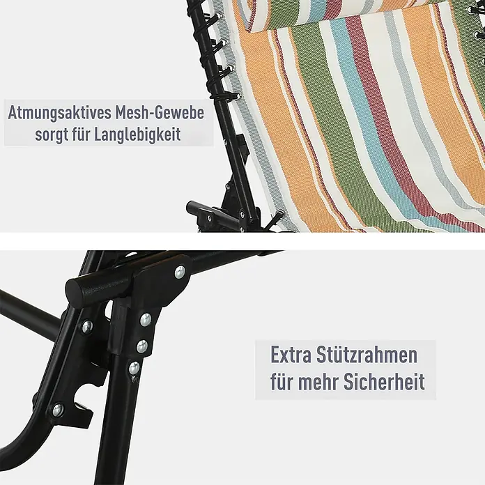 Furnicato Gartenliege - B x T: 58 x 189 cm, Grün, Orange, Weiß, Polyester - Gestreifter Mesh-Liegestuhl mit atmungsaktivem Stoff und extra stabilem schwarzen Stützrahmen für Haltbarkeit und Sicherheit.