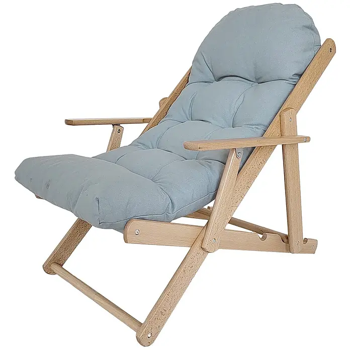 Furnicato Gartenliege - B x T: 95,5 x 103 cm, Hellgrau, Holz - Klappbarer Holzliegestuhl mit hellblauem Polster.
