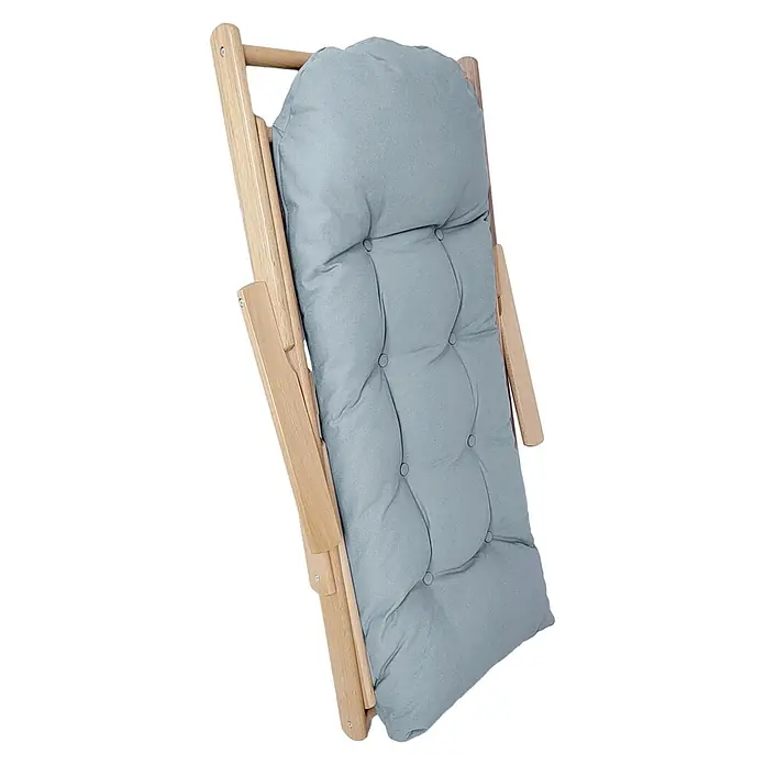 Furnicato Gartenliege - B x T: 95,5 x 103 cm, Hellgrau, Holz - Verstellbarer Holzliegestuhl mit hellblauem, getuftetem Kissen für Komfort.