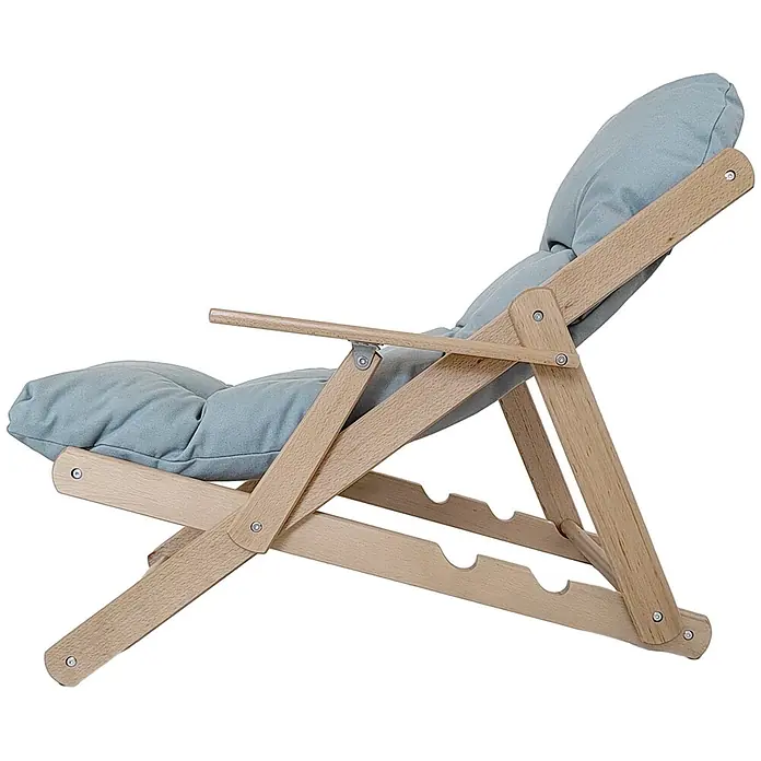 Furnicato Gartenliege - B x T: 95,5 x 103 cm, Hellgrau, Holz - Verstellbarer Holzliegestuhl mit hellblauen Polstern.