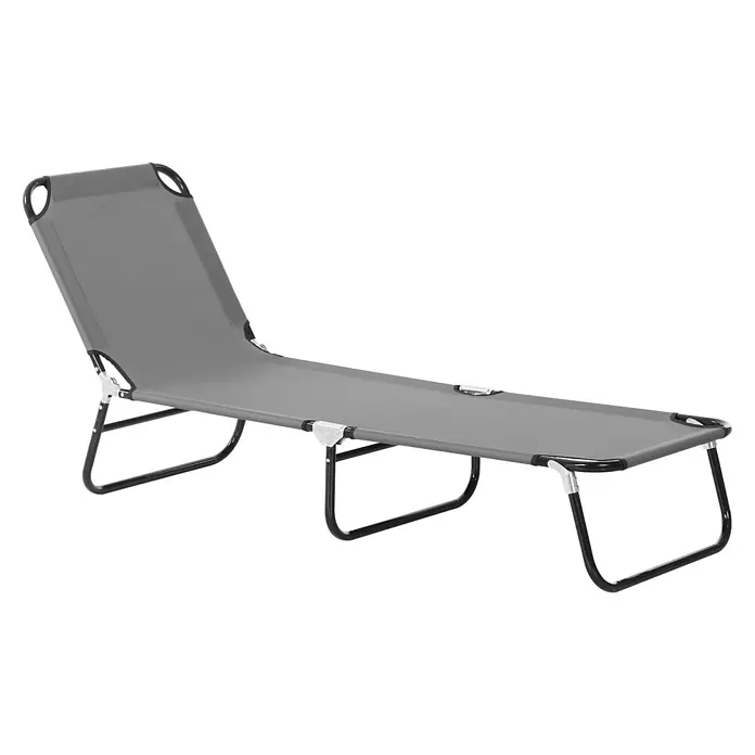 Furnicato Gartenliege - B x T: 56 x 188 cm, Grau, Verbundwerkstoff - Graue klappbare Liege mit schwarzem Gestell und silbernen Scharnieren. Verstellbare Rückenlehne für Komfort.