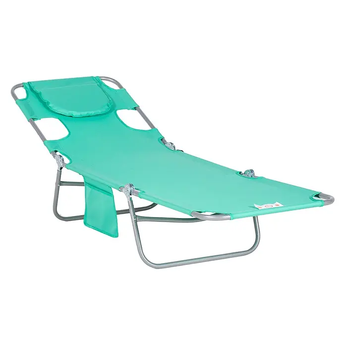 Furnicato Gartenliege - B x T: 55 x 185 cm, Grün, Verbundwerkstoff - Verstellbare grüne Klappliege mit silbernem Metallrahmen und kleiner Tasche.
