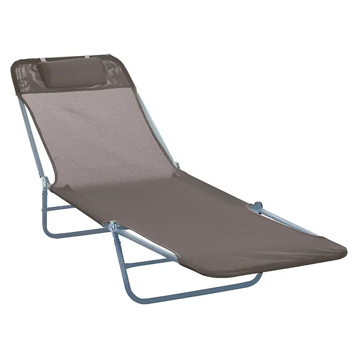 Furnicato Gartenliege - B x T: 57 x 182 cm, Braun, Textil - Braune faltbare Sonnenliege mit grauem Metallgestell und Kopfstütze.