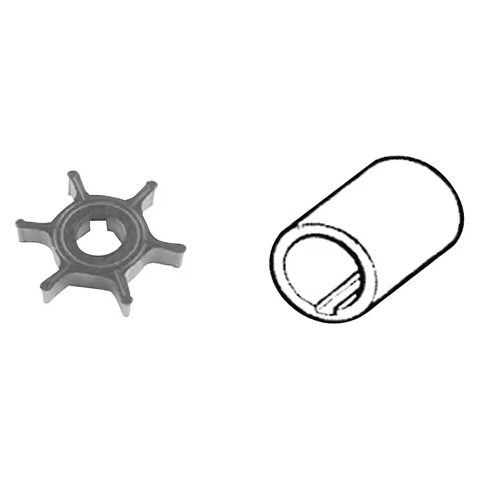CEF Impeller 500325 - Ø x L: 40 x 12,6 mm, Wellendurchmesser: 11 mm - Seitenansicht von Wasserpumpenlaufrad und Buchse. Ersatzteile für Bootsmotoren, zur Reparatur oder Wartung des Kühlsystems.
