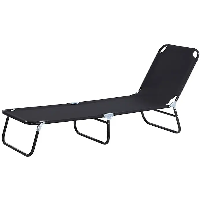 Furnicato Gartenliege - B x T: 56 x 188 cm, Schwarz, Verbundwerkstoff - Schwarzes Klappbett mit verstellbarer Rückenlehne, ideal für Camping oder Entspannung.