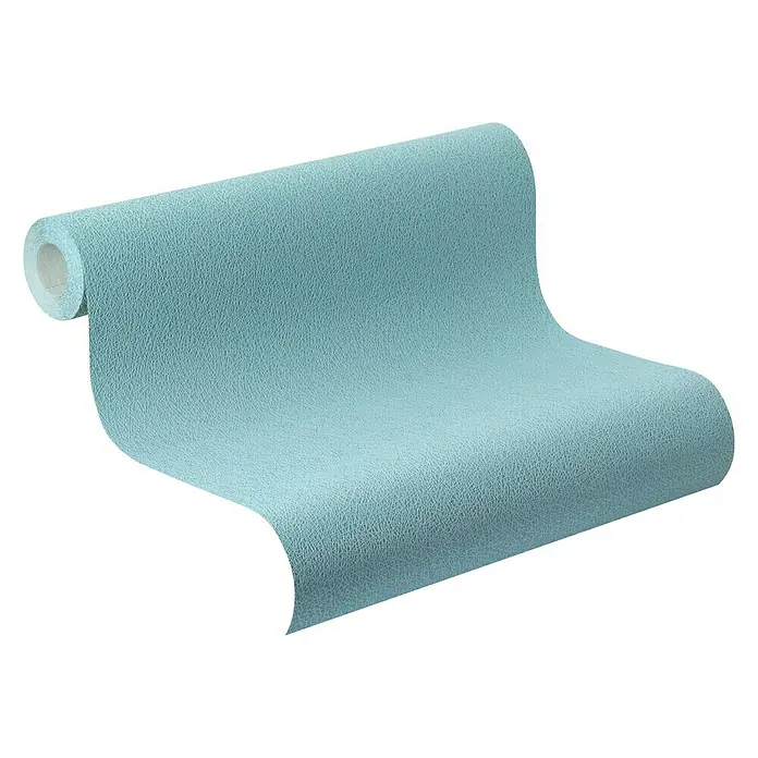Rasch Vliestapete Geflechtstruktur - Blau/Türkis, Uni, 10,05 x 0,53 m - Rollende hellblaue Tapete mit texturierter Oberfläche, ideal für stilvolle Wanddekorationen und moderne Raumgestaltung.