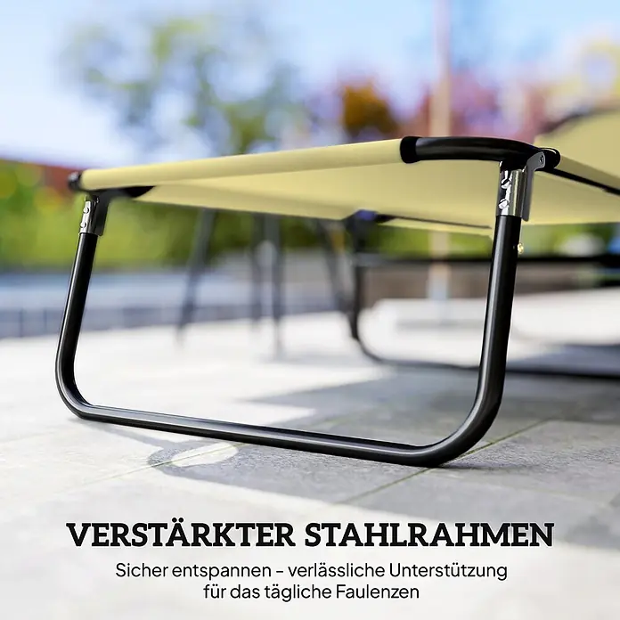 Furnicato Gartenliege - B x T: 56 x 188 cm, Cremeweiß, Verbundwerkstoff - Hellgelbe Sonnenliege mit verstärktem schwarzem Stahlrahmen, bereit zur Entspannung.