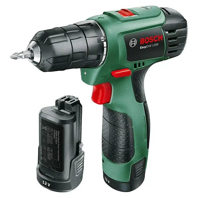 Bosch Power for All 12V Akku-Bohrschrauber EasyDrill 1200 - 12 V, 2 Akkus, 1,5 Ah, 20 Nm - Abbildung einer Bosch EasyDrill 1200 Akku-Bohrmaschine mit Akku, ideal für Heimwerkerprojekte.