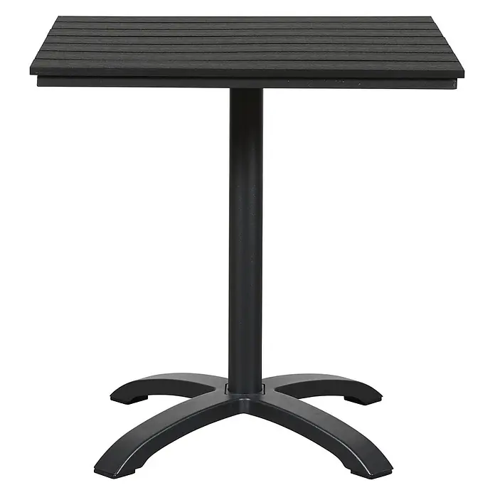 Ebuy24 Gartentisch Alli - L x B x H: 70 x 70 x 72 cm, Ø x H: 70 x 72 cm, Aluminium, Polywood, Sonstige, Schwarz - Anthrazitfarbener quadratischer Tisch mit Lamellenplatte und stabilem Säulenfuß.