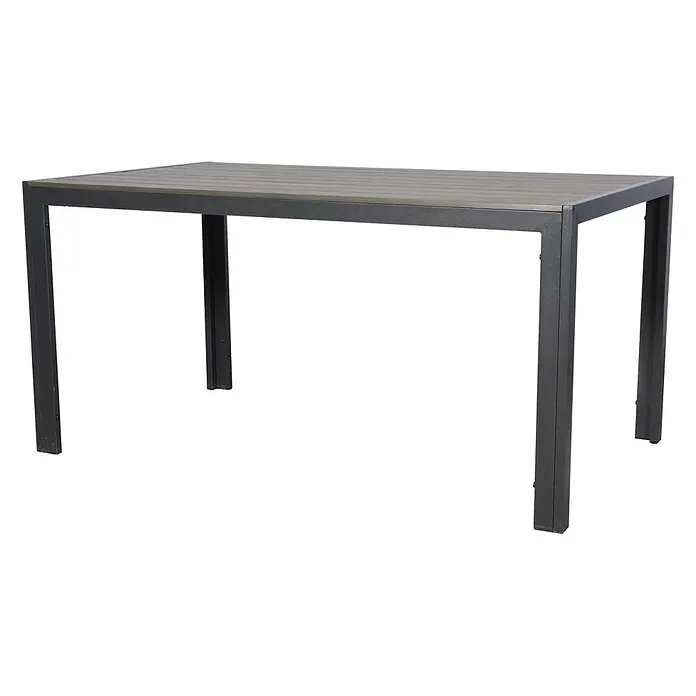 Ebuy24 Gartentisch Cirl - L x B x H: 90 x 150 x 75 cm, Ø x H: 150 x 75 cm, Aluminium, Polywood, Sonstige, Schwarz - Rechteckiger Tisch mit dunkelgrauer Lattenplatte und dunkelgrauem Metallgestell.