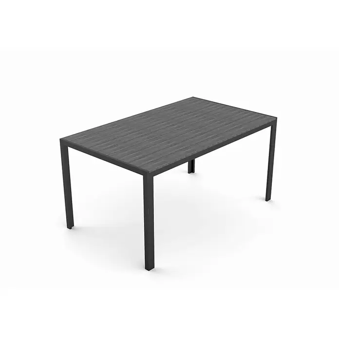 Ebuy24 Gartentisch Cirl - L x B x H: 90 x 150 x 75 cm, Ø x H: 150 x 75 cm, Aluminium, Polywood, Sonstige, Schwarz - Rechteckiger Tisch mit grauer Lattenplatte und dunkelgrauem Metallgestell.