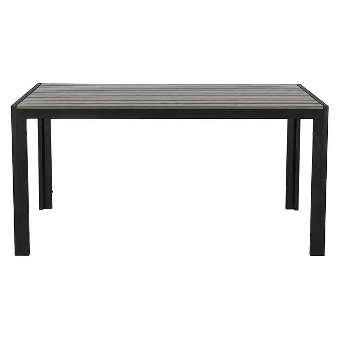 Ebuy24 Gartentisch Cirl - L x B x H: 90 x 150 x 75 cm, Ø x H: 150 x 75 cm, Aluminium, Polywood, Sonstige, Schwarz - Quadratischer Gartentisch mit grauer Lamellentischplatte und schwarzem Metallgestell.