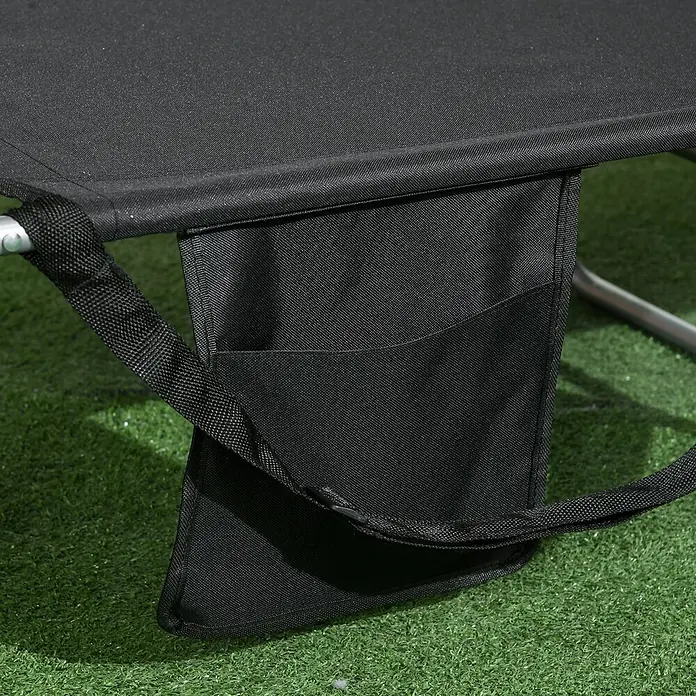 Outsunny Gartenliege - B x T: 55 x 185 cm, Schwarz, Polyester, Klappbar - Schwarze Stoff-Seitentasche mit mehreren Fächern, an einem Feldbett befestigt, aus strapazierfähigem Textil.