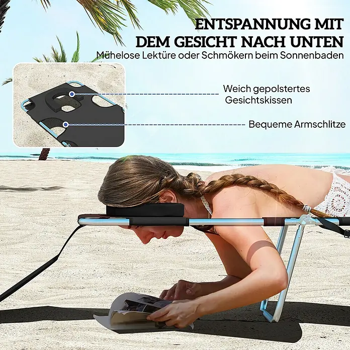 Outsunny Gartenliege - B x T: 55 x 185 cm, Schwarz, Polyester, Klappbar - Faltbare Strandliege mit weichem Gesichtskissen und Armschlitzen, zum Lesen mit dem Gesicht nach unten am Strand.