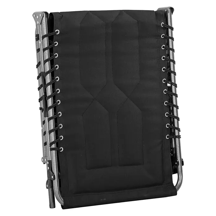 Furnicato Gartenliege - B x T: 57 x 188 cm, Silber, Schwarz, Polyester - Schwarzer Stuhlsitz aus Stoff mit grauem Metallrahmen, befestigt mit elastischen Kordeln.