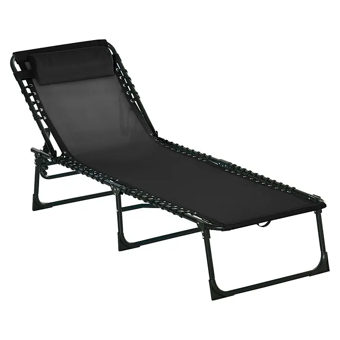 Furnicato Gartenliege - B x T: 58 x 189 cm, Schwarz, Polyester - Schwarze faltbare Schwerelosigkeitsliege mit Netzstoff und Bungee-Seil-Federung, ideal zum Entspannen.