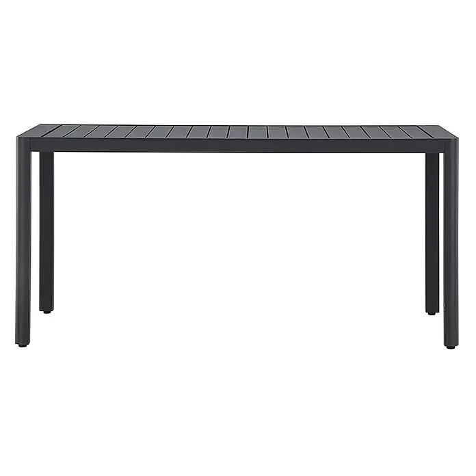 Ebuy24 Gartentisch Giardini - L x B x H: 150 x 85 x 72 cm, Ø x H: 85 x 72 cm, Aluminium, Schwarz - Dunkelgrauer Metall-Esstisch für den Außenbereich mit rechteckiger Lattenplatte.