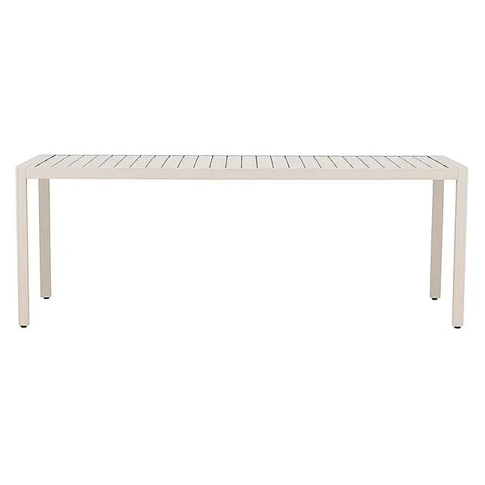 Ebuy24 Gartentisch Giardini - L x B x H: 200 x 90 x 72 cm, Ø x H: 90 x 72 cm, Aluminium, Beige - Beigefarbener rechteckiger Tisch mit Lattenrostplatte und geraden Beinen.