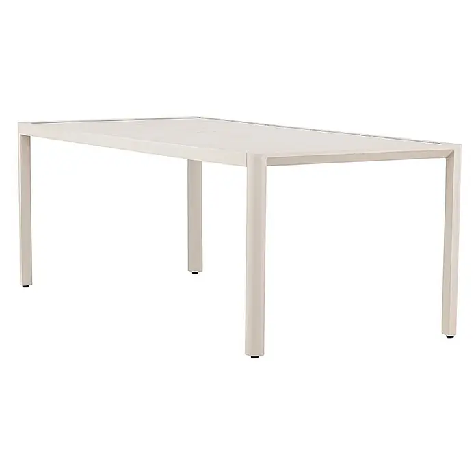 Ebuy24 Gartentisch Giardini - L x B x H: 200 x 90 x 72 cm, Ø x H: 90 x 72 cm, Aluminium, Beige - Rechteckiger, hellbeiger Esstisch aus Metall für draußen mit Lattenplatte.