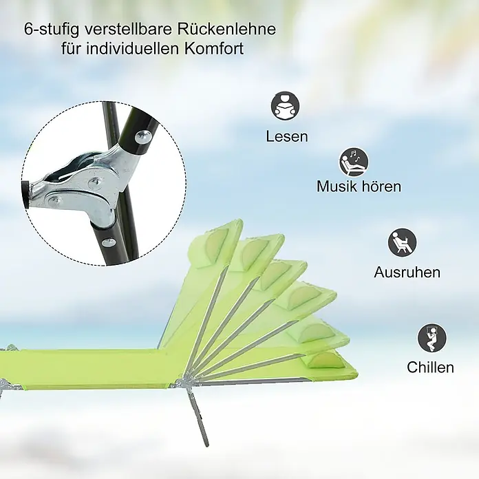 Furnicato Gartenliege - B x T: 57 x 182 cm, Grün, Textil - Grüner Liegestuhl mit 6-fach verstellbarer Rückenlehne, ideal zum Lesen, Musikhören, Ausruhen und Chillen.