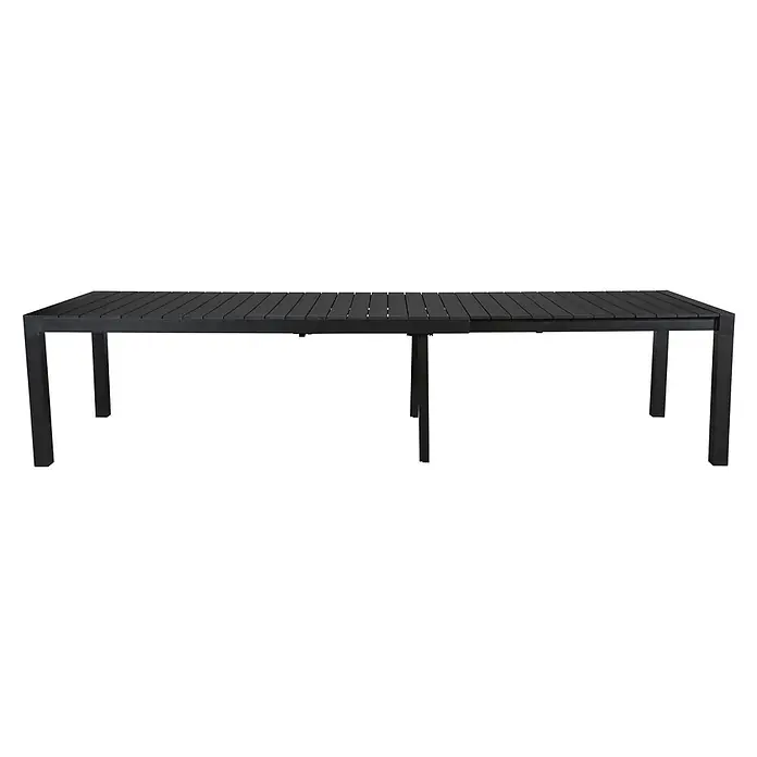 Ebuy24 Gartentisch Grup - L x B x H: 100 x 343 x 76 cm, Ø x H: 343 x 76 cm, Aluminium, Polywood, Sonstige, Schwarz - Dunkelgrauer rechteckiger ausziehbarer Lamellen-Gartentisch.