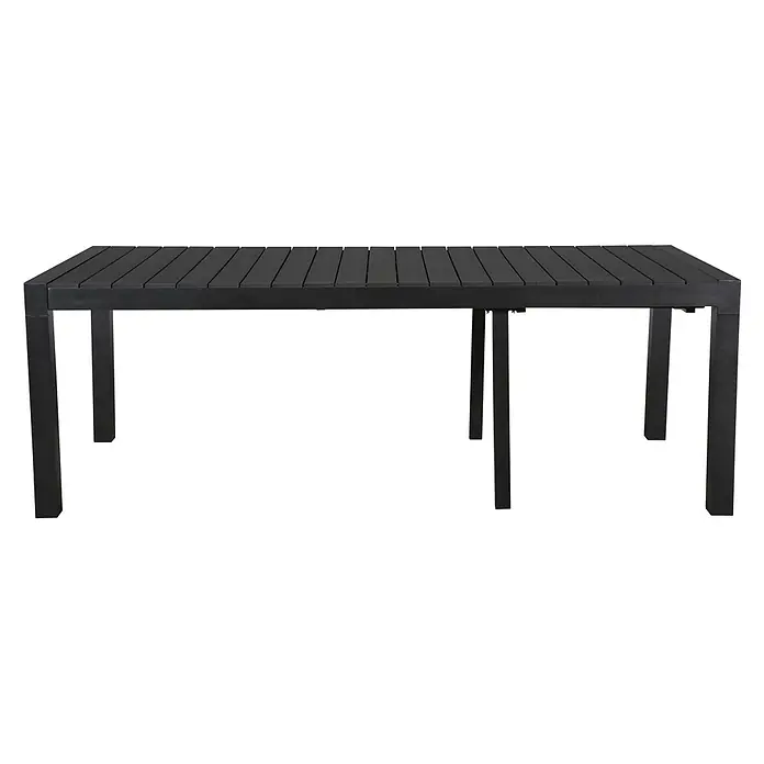 Ebuy24 Gartentisch Grup - L x B x H: 100 x 343 x 76 cm, Ø x H: 343 x 76 cm, Aluminium, Polywood, Sonstige, Schwarz - Schwarzer, rechteckiger Gartentisch mit strukturierter Lamellenplatte und geraden Beinen.