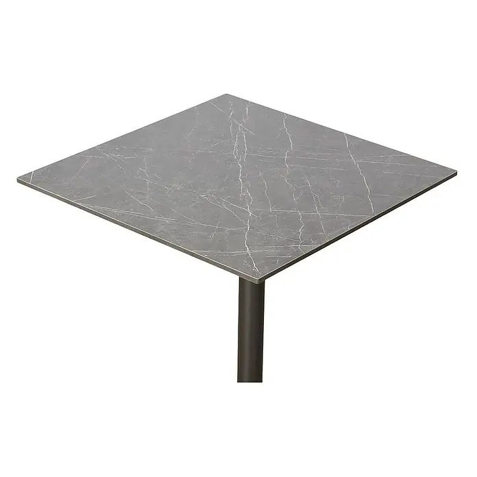Ebuy24 Gartentisch Vivi - L x B x H: 60 x 60 x 73 cm, Ø x H: 60 x 73 cm, Aluminium, Sonstige, Grau - Quadratischer Tisch mit grauer Marmoroptik-Platte und dunklem Metallsockel.