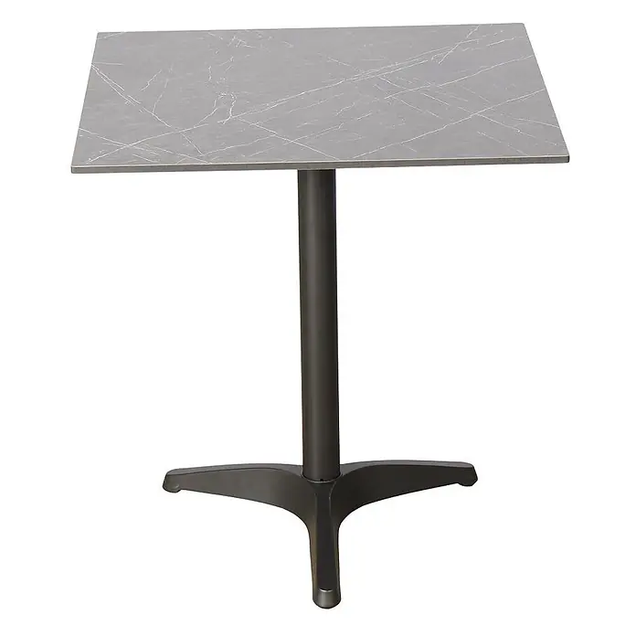 Ebuy24 Gartentisch Vivi - L x B x H: 60 x 60 x 73 cm, Ø x H: 60 x 73 cm, Aluminium, Sonstige, Grau - Quadratischer Bistrotisch mit grauer Marmoreffektplatte und schwarzem Säulenfuß.