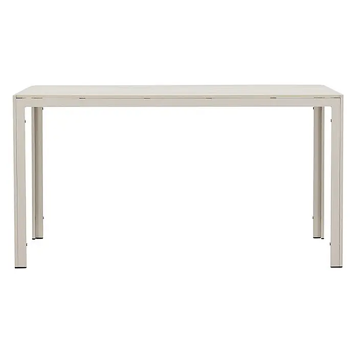 Ebuy24 Gartentisch Mirko - L x B x H: 140 x 80 x 74 cm, Ø x H: 80 x 74 cm, AluminiumSperrholz, Beige - Rechteckiger Stehtisch mit hellbeiger Lattenplatte und passendem Metallgestell.